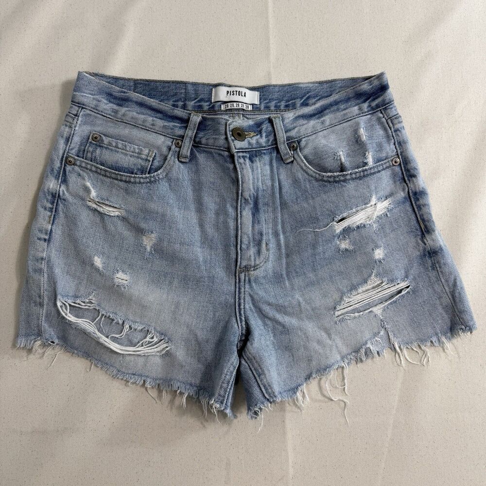 PISTOLA Distressed Blue Denim Shorts Women Size 28